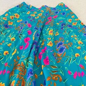 Vintage Maggy London Teal A-line skirt with Floral Design Romantic Modest